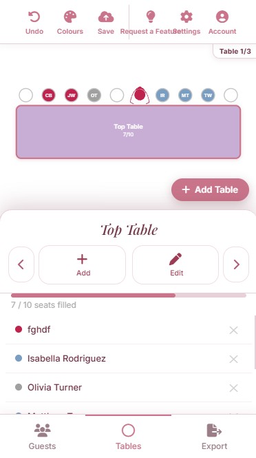 The planner running on a mobile phone with a top table card and bottom tab navigation